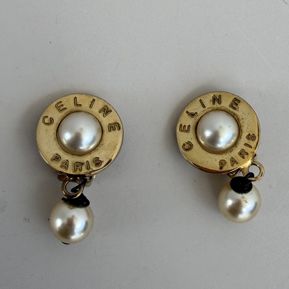 Celine Vintage Paris faux-pearl drop dangle earrings